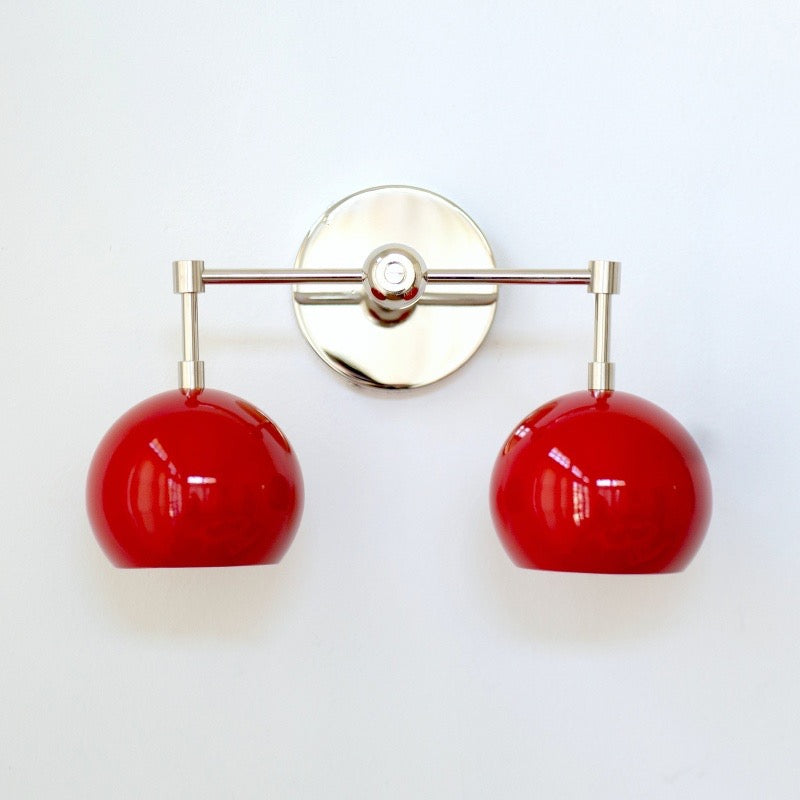 Red Wall Sconce - Double Ball Shades Bathroom Wall Light