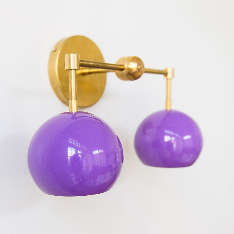 Orchid Shades Sconce - Double Ball Gloss Purple Bath Wall Light