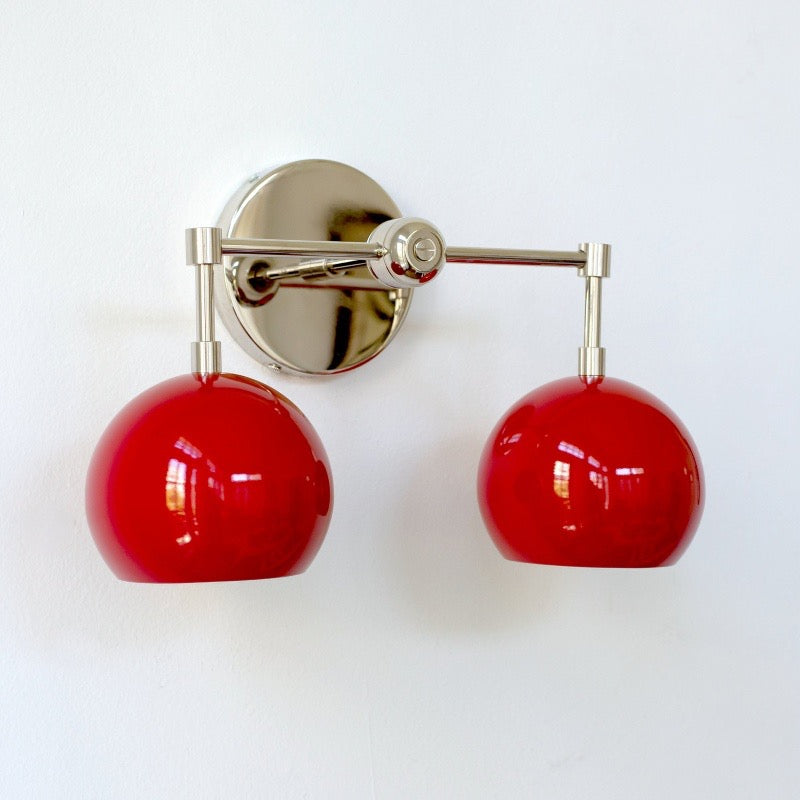 Red Wall Sconce - Double Ball Shades Bathroom Wall Light