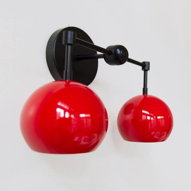 Red Wall Sconce - Double Ball Shades Bathroom Wall Light