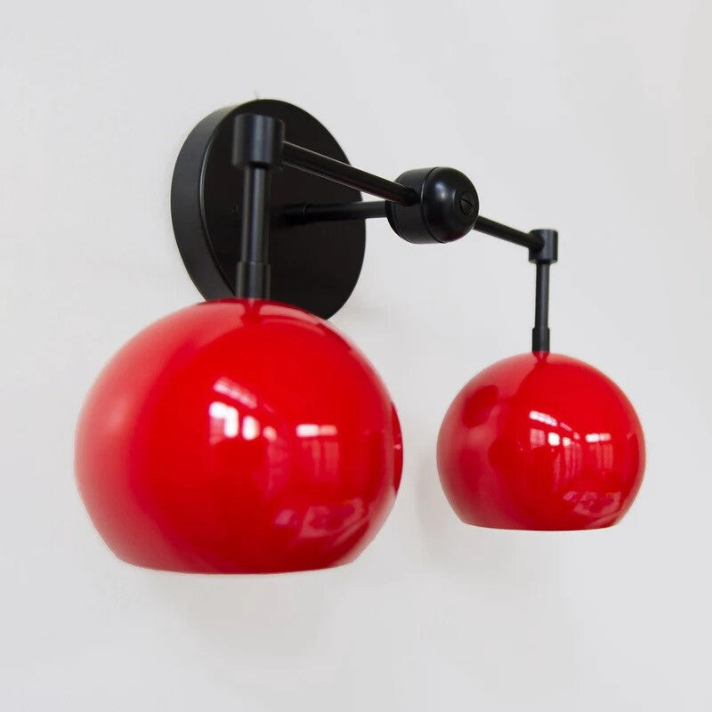 Red Wall Sconce - Double Ball Shades Bathroom Wall Light