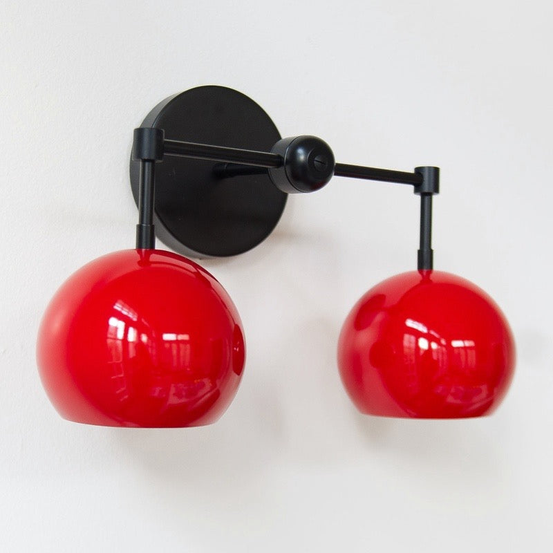 Red Wall Sconce - Double Ball Shades Bathroom Wall Light