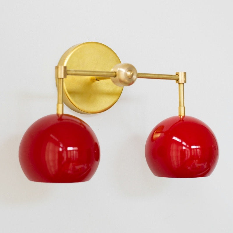 Red Wall Sconce - Double Ball Shades Bathroom Wall Light