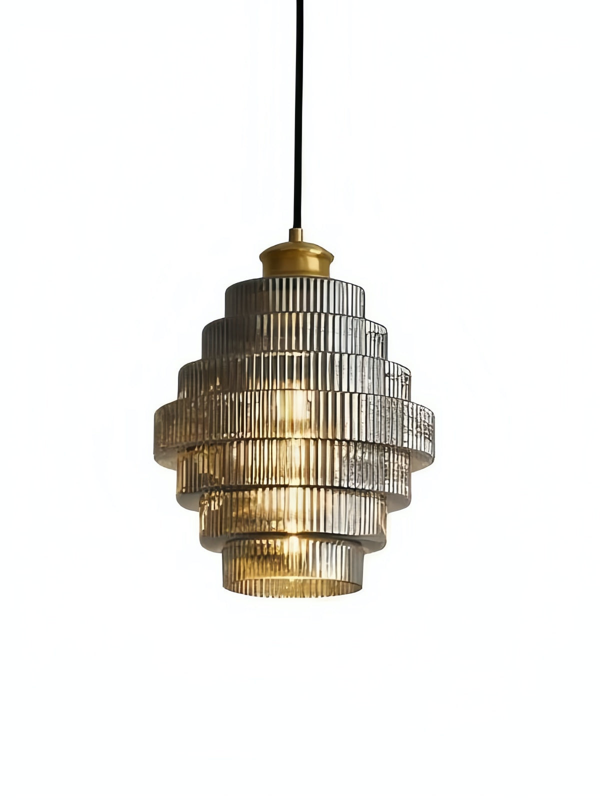 Vintage Striped Glass Pendant Light – Nordic Pleated Bottle Shade Lamp