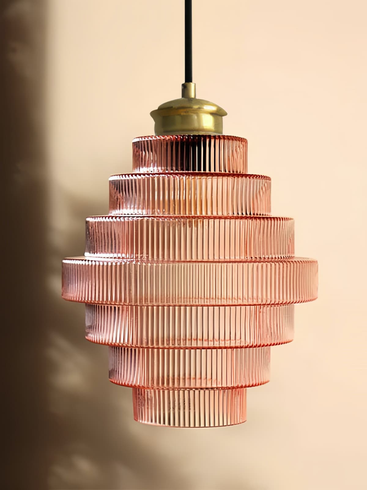 Vintage Striped Glass Pendant Light – Nordic Pleated Bottle Shade Lamp