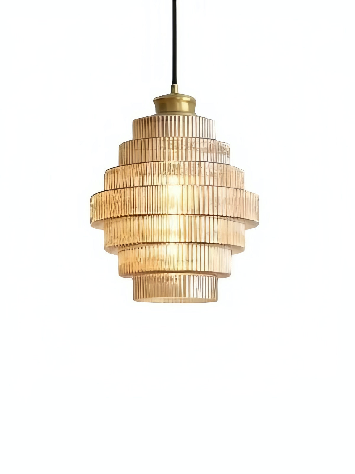 Vintage Striped Glass Pendant Light – Nordic Pleated Bottle Shade Lamp