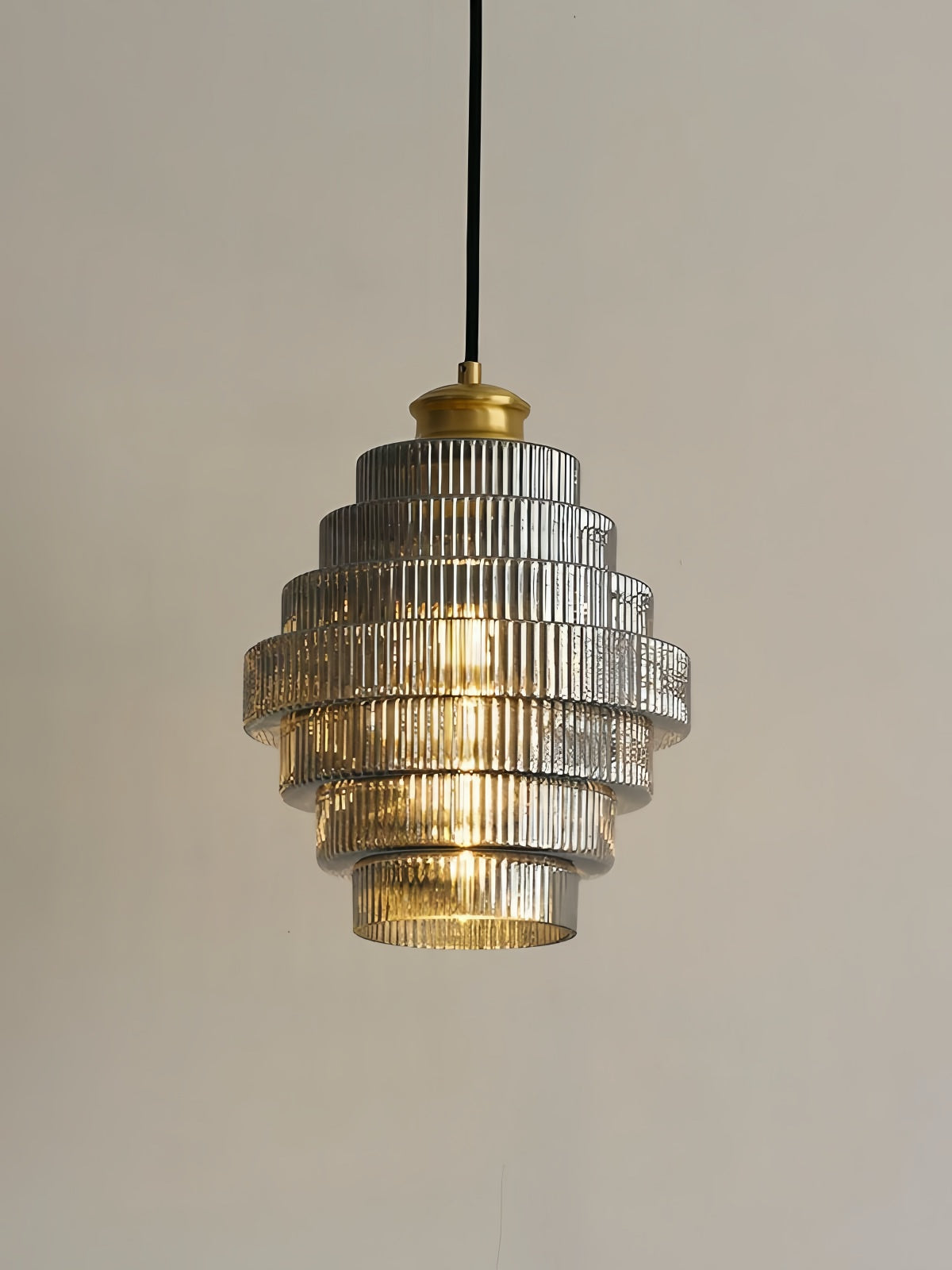Vintage Striped Glass Pendant Light – Nordic Pleated Bottle Shade Lamp