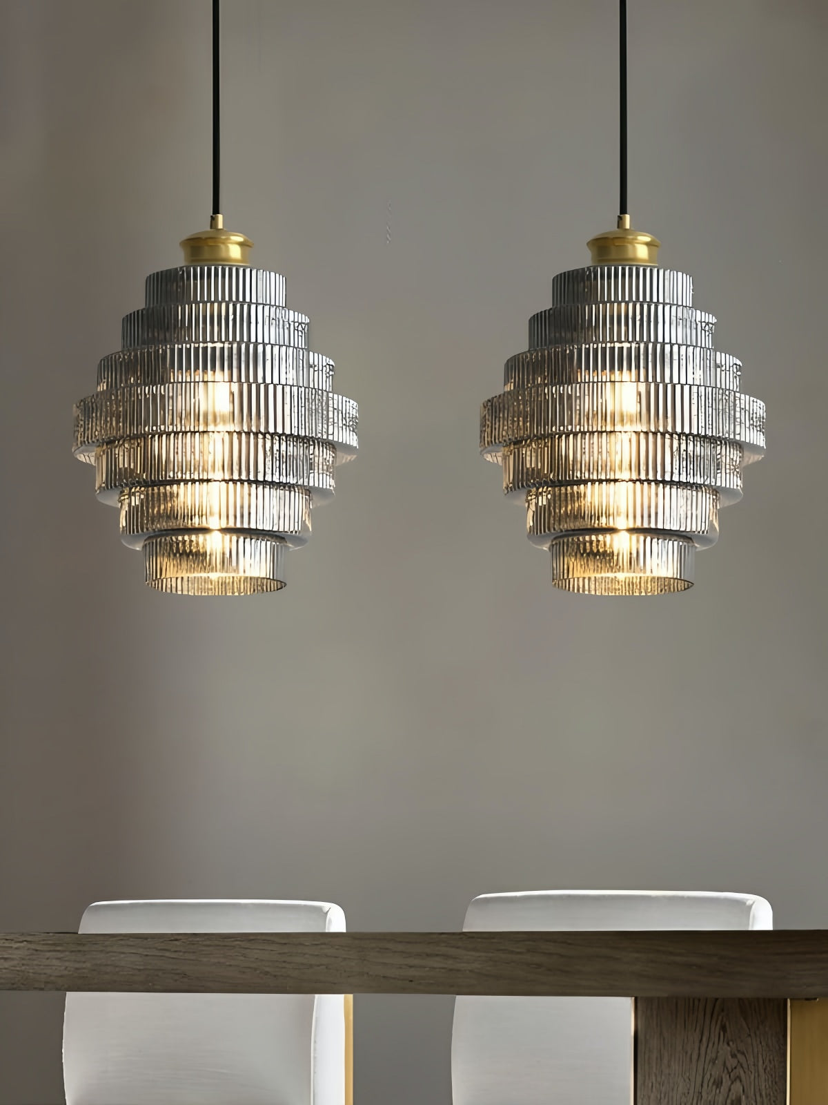 Vintage Striped Glass Pendant Light – Nordic Pleated Bottle Shade Lamp