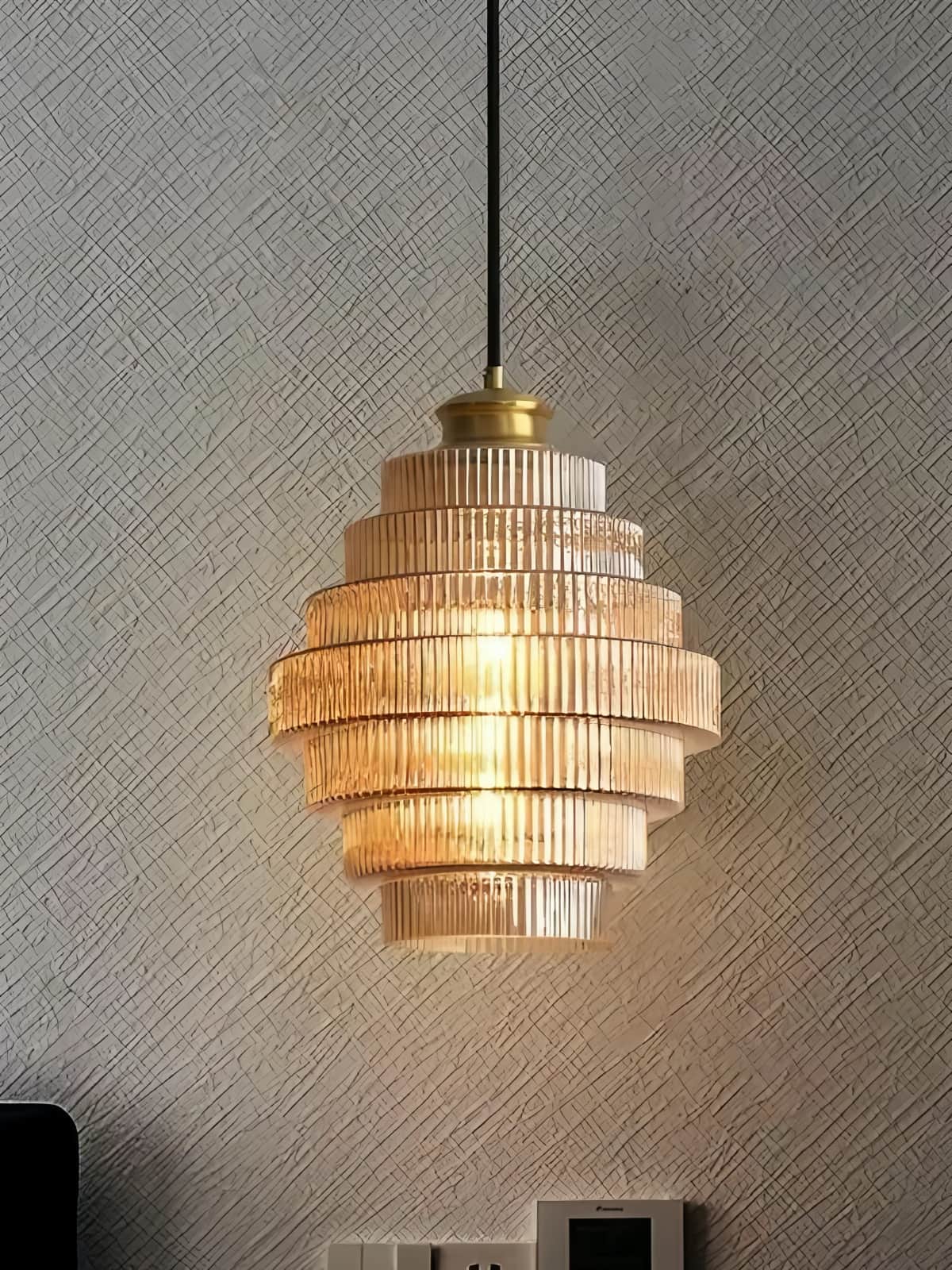 Vintage Striped Glass Pendant Light – Nordic Pleated Bottle Shade Lamp