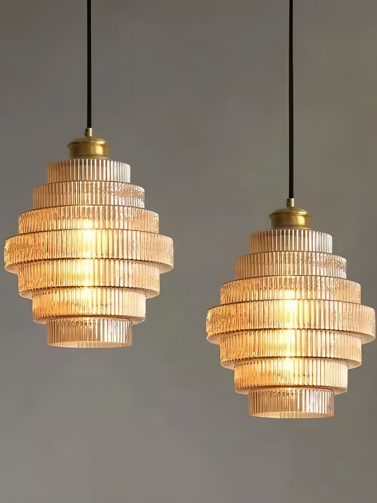 Vintage Striped Glass Pendant Light – Nordic Pleated Bottle Shade Lamp