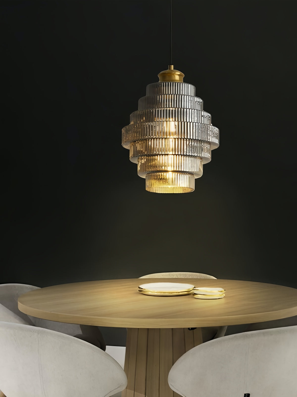 Vintage Striped Glass Pendant Light – Nordic Pleated Bottle Shade Lamp