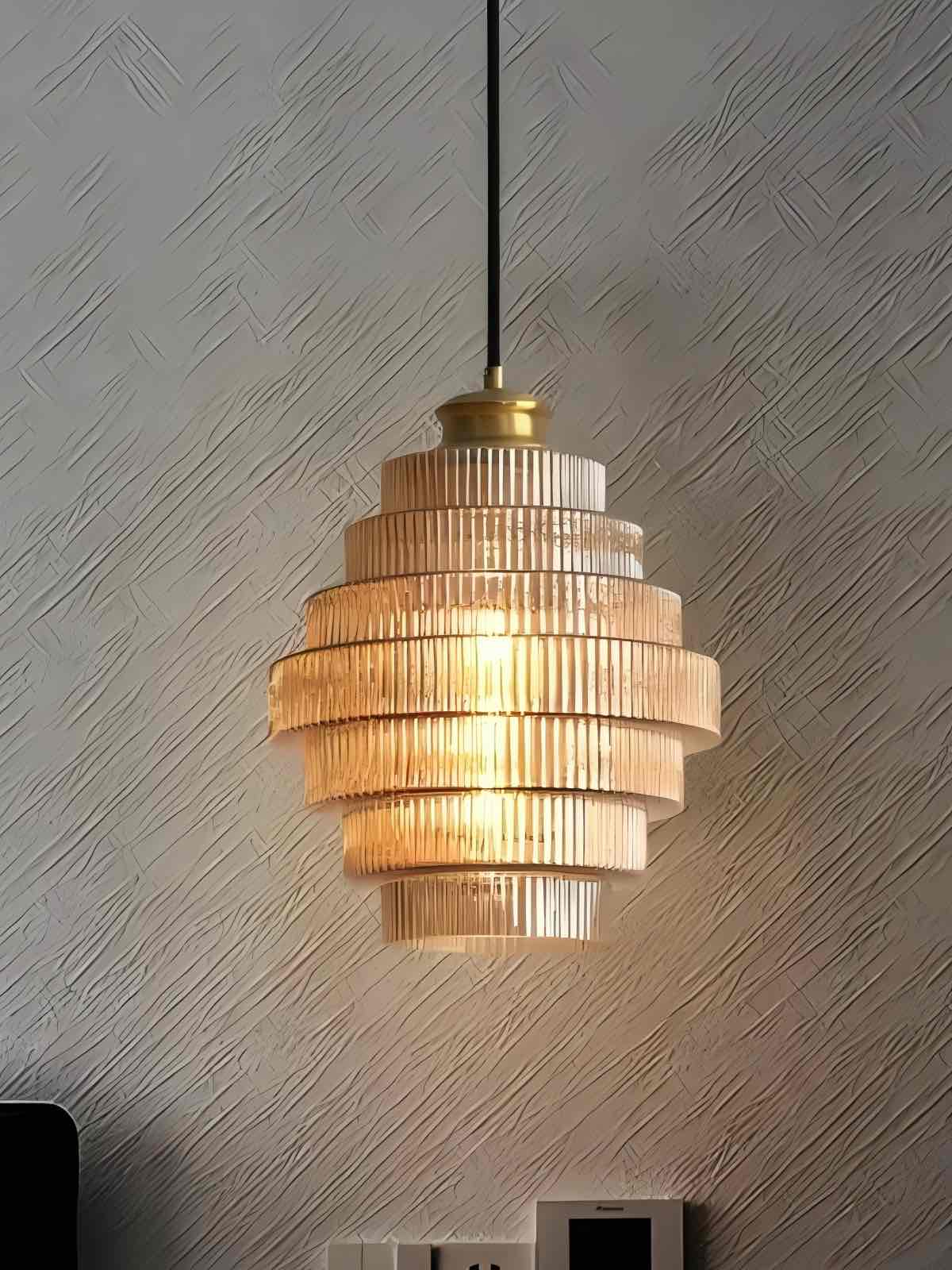 Vintage Striped Glass Pendant Light – Nordic Pleated Bottle Shade Lamp
