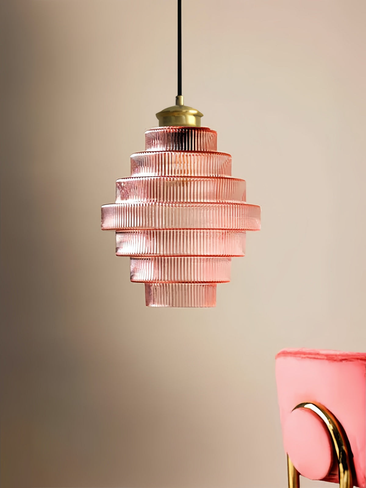 Vintage Striped Glass Pendant Light – Nordic Pleated Bottle Shade Lamp