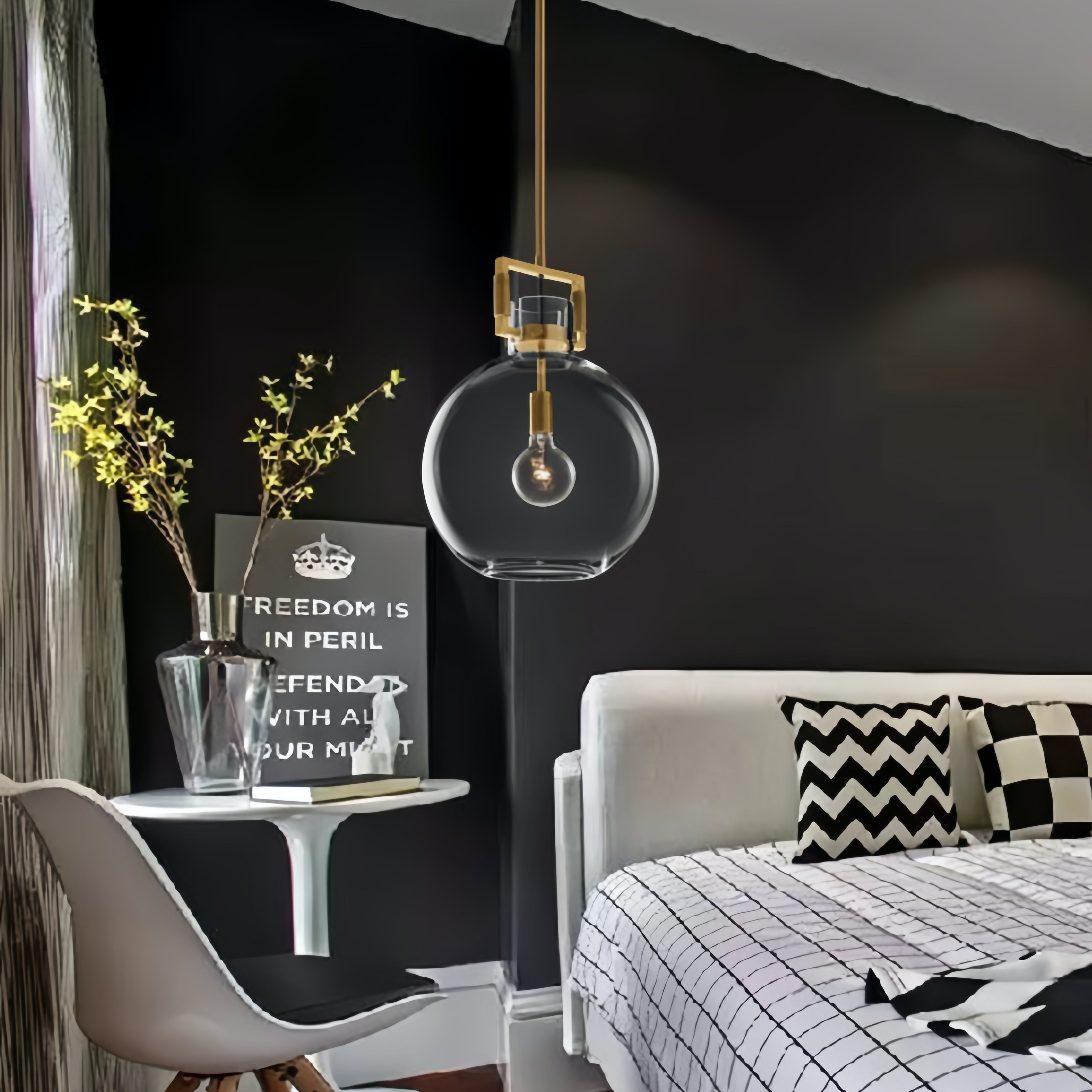 Machinist Glass Globe Pendant Light - Ball Clear Glass Lamp with Chain