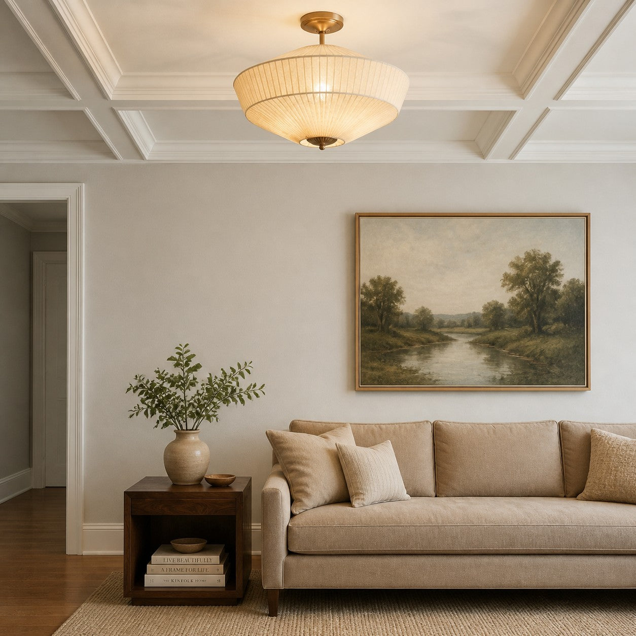 Elumina Silk Semi-Flush Mount - Modern Fabric Ceiling Light Fixture