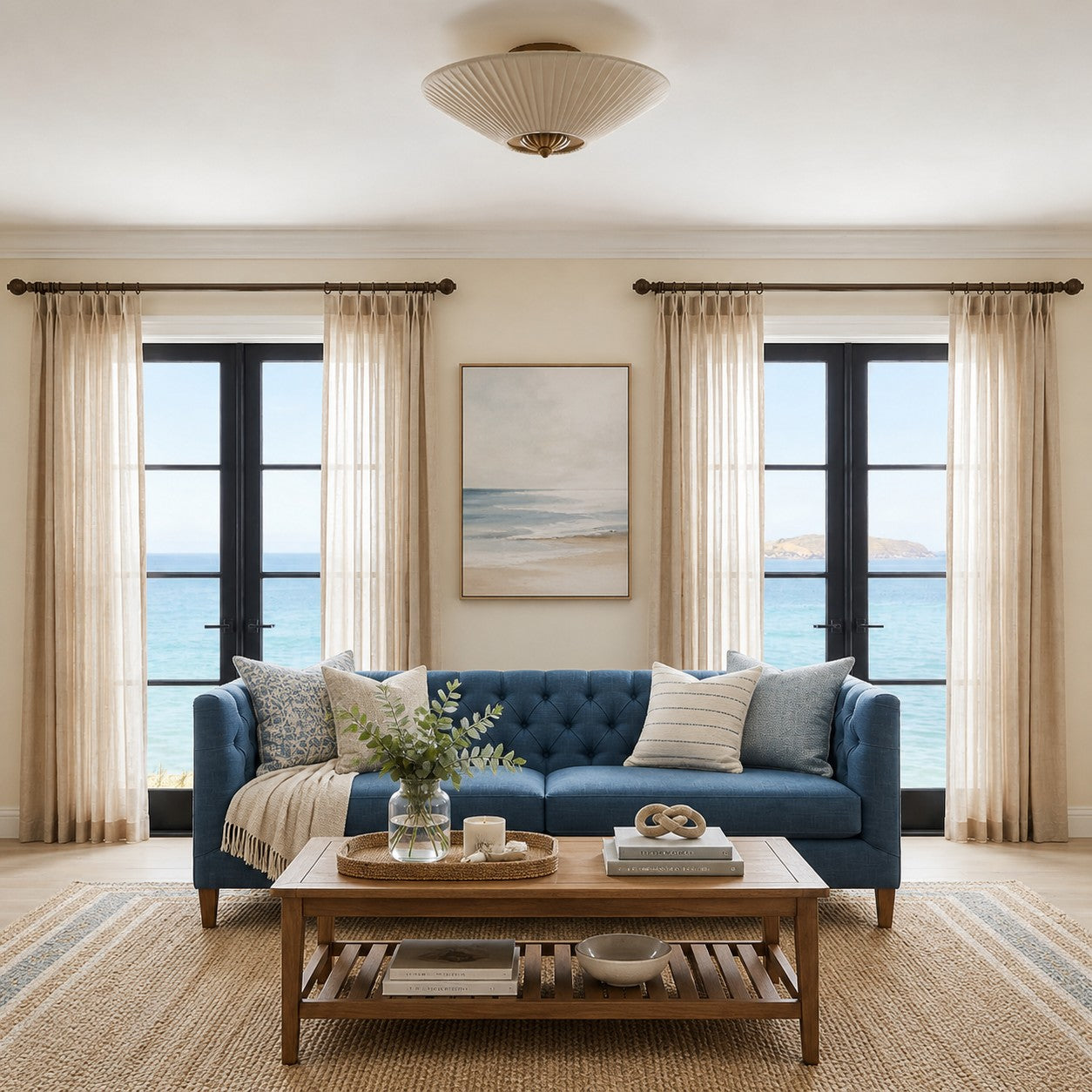 Elumina Silk Semi-Flush Mount - Modern Fabric Ceiling Light Fixture