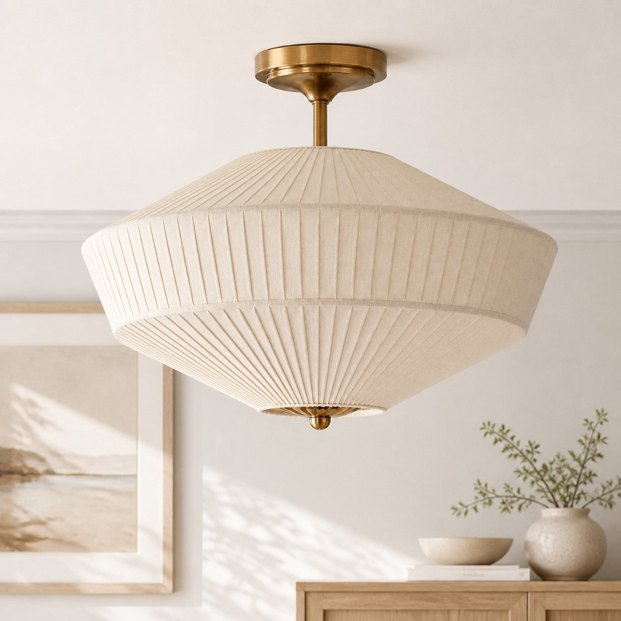 Elumina Silk Semi-Flush Mount - Modern Fabric Ceiling Light Fixture