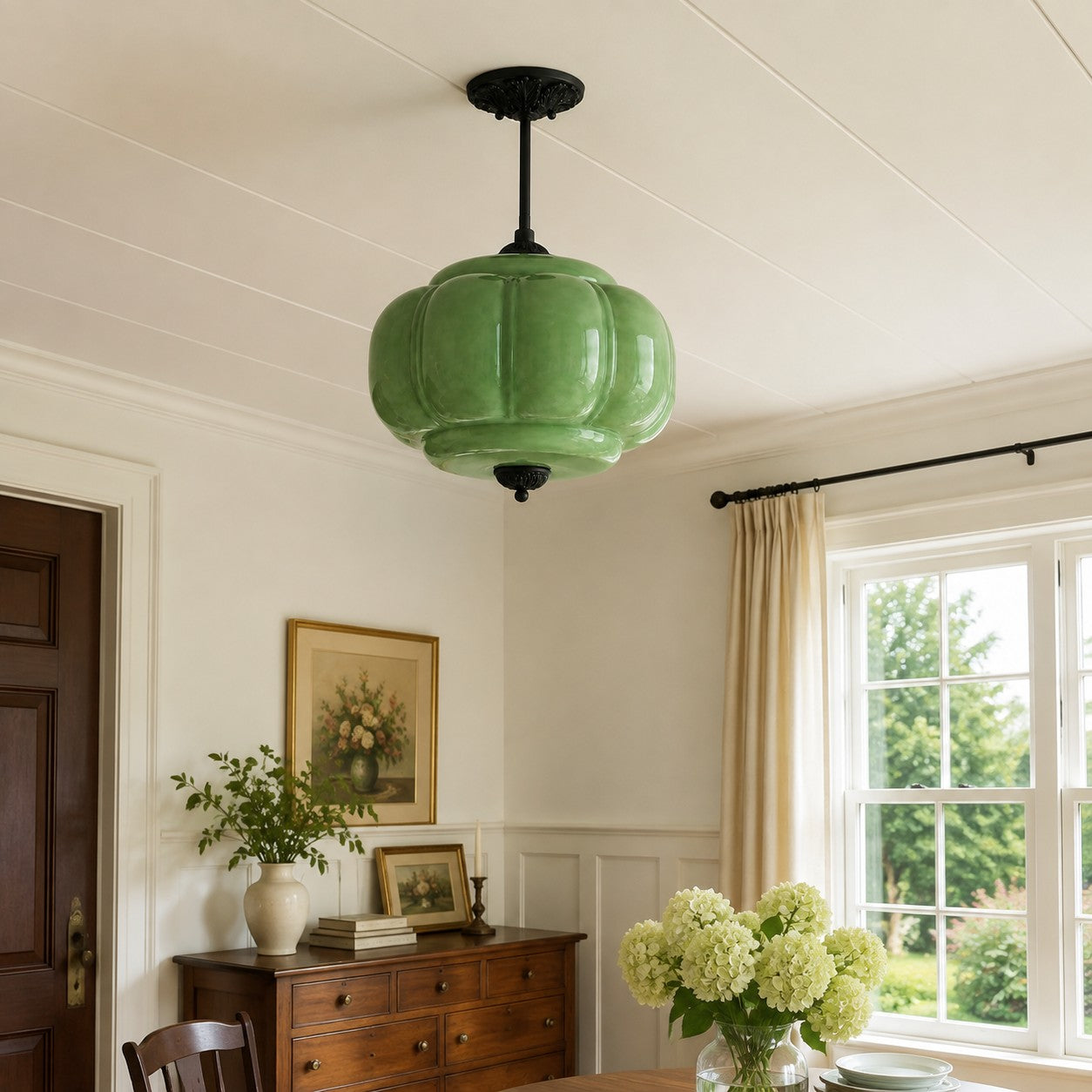 Antique Brass Green Glass Eloise Pendant Light