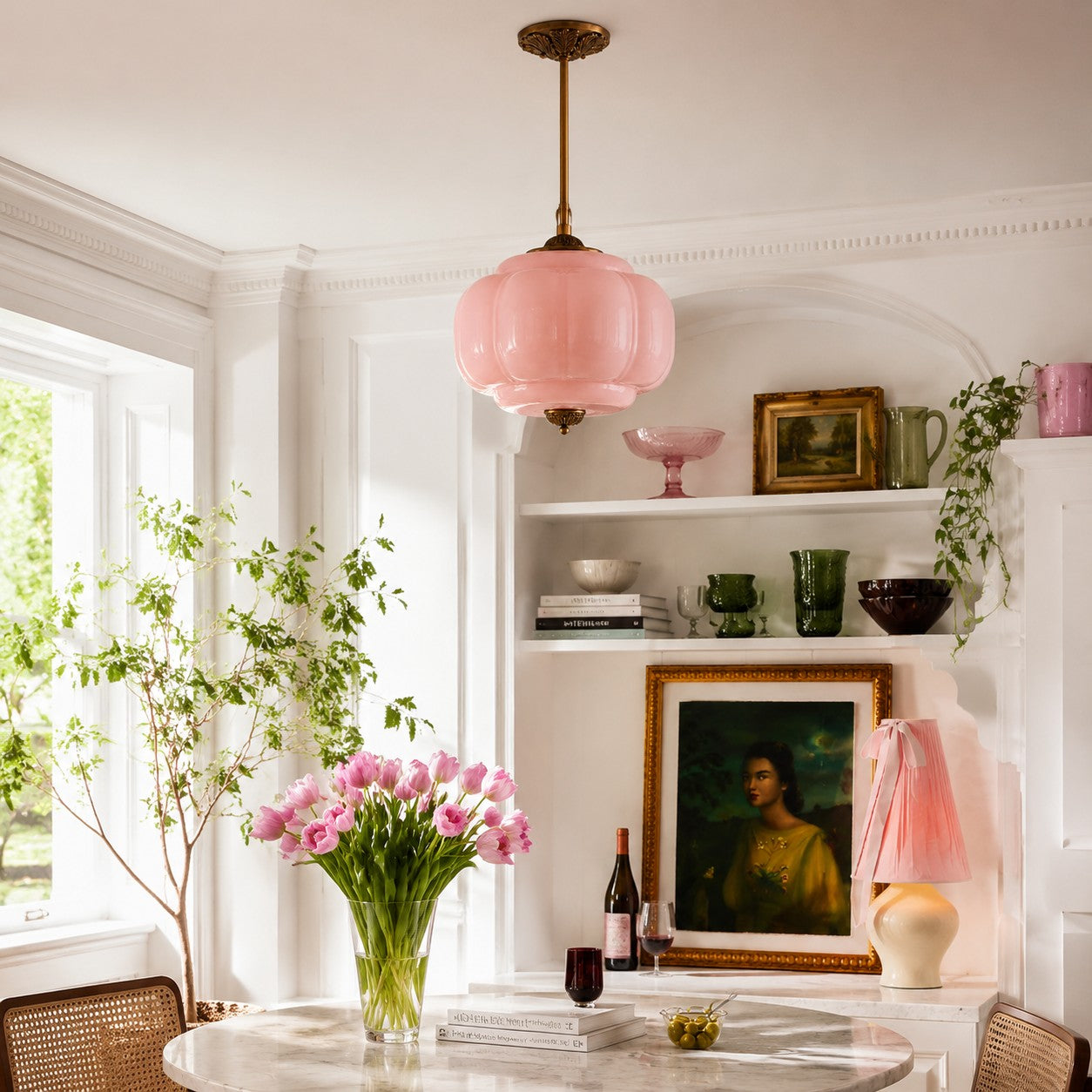 Antique Brass Green Glass Eloise Pendant Light