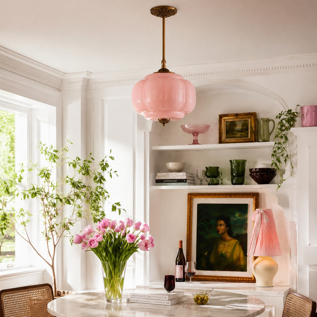 Antique Brass Green Glass Eloise Pendant Light