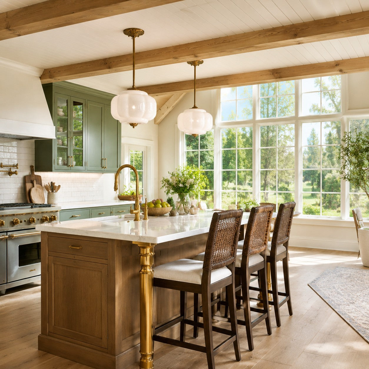 Antique Brass Green Glass Eloise Pendant Light