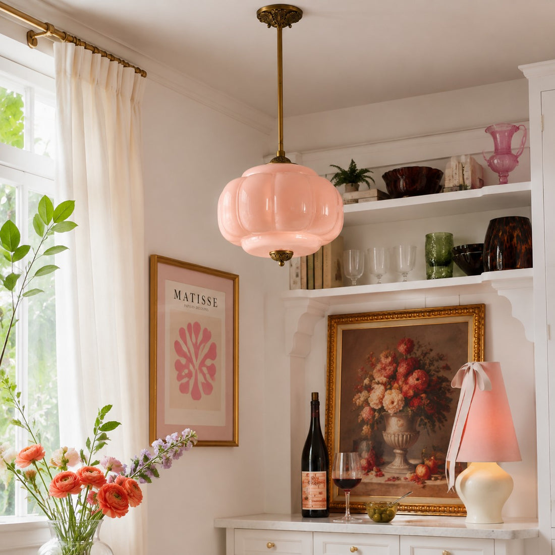 Antique Brass Green Glass Eloise Pendant Light