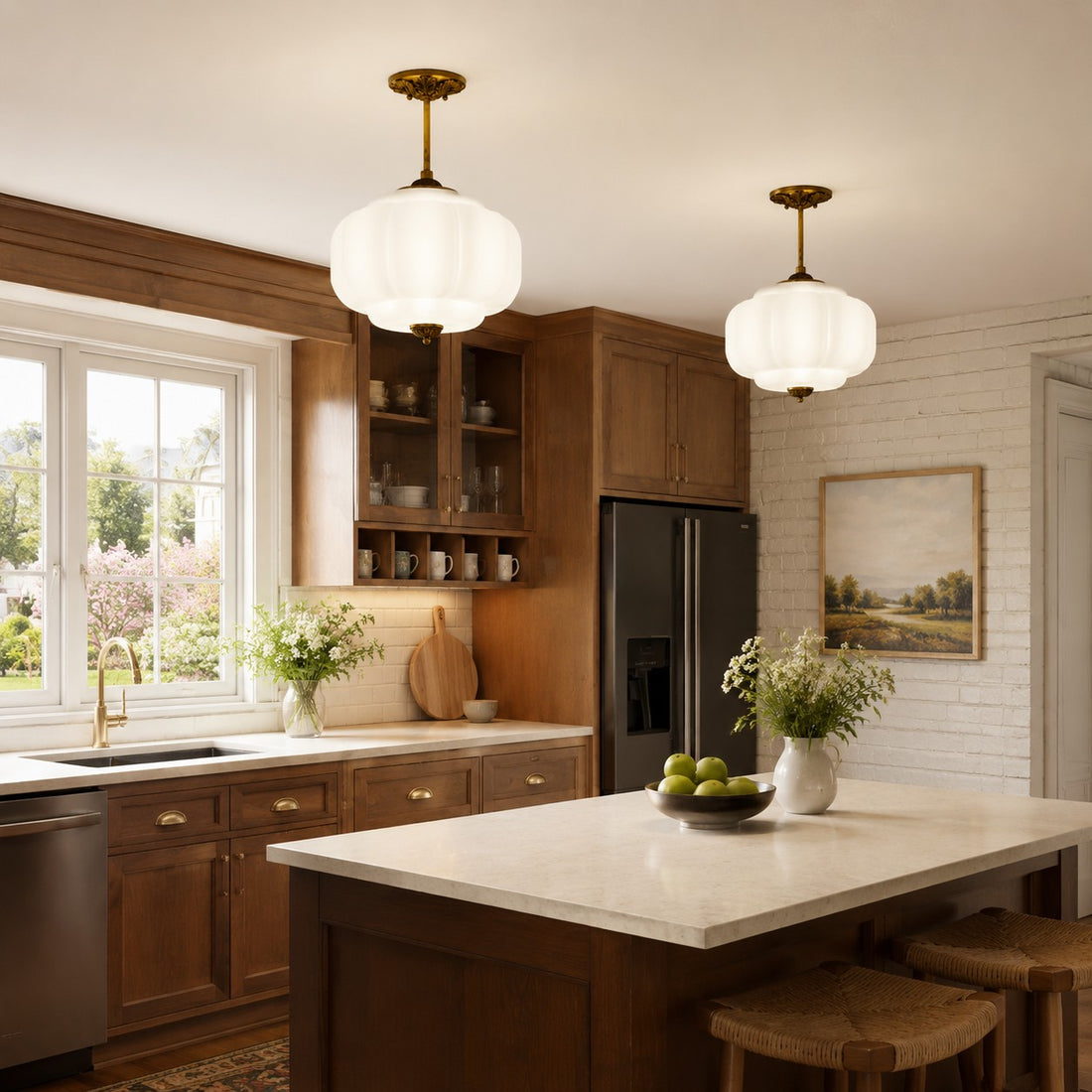 Antique Brass Green Glass Eloise Pendant Light