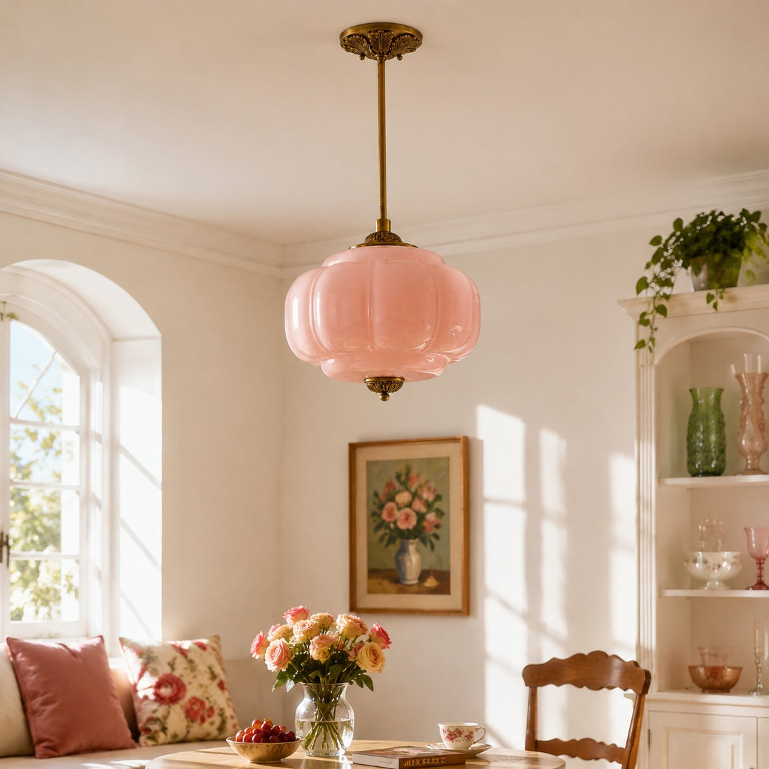 Antique Brass Green Glass Eloise Pendant Light