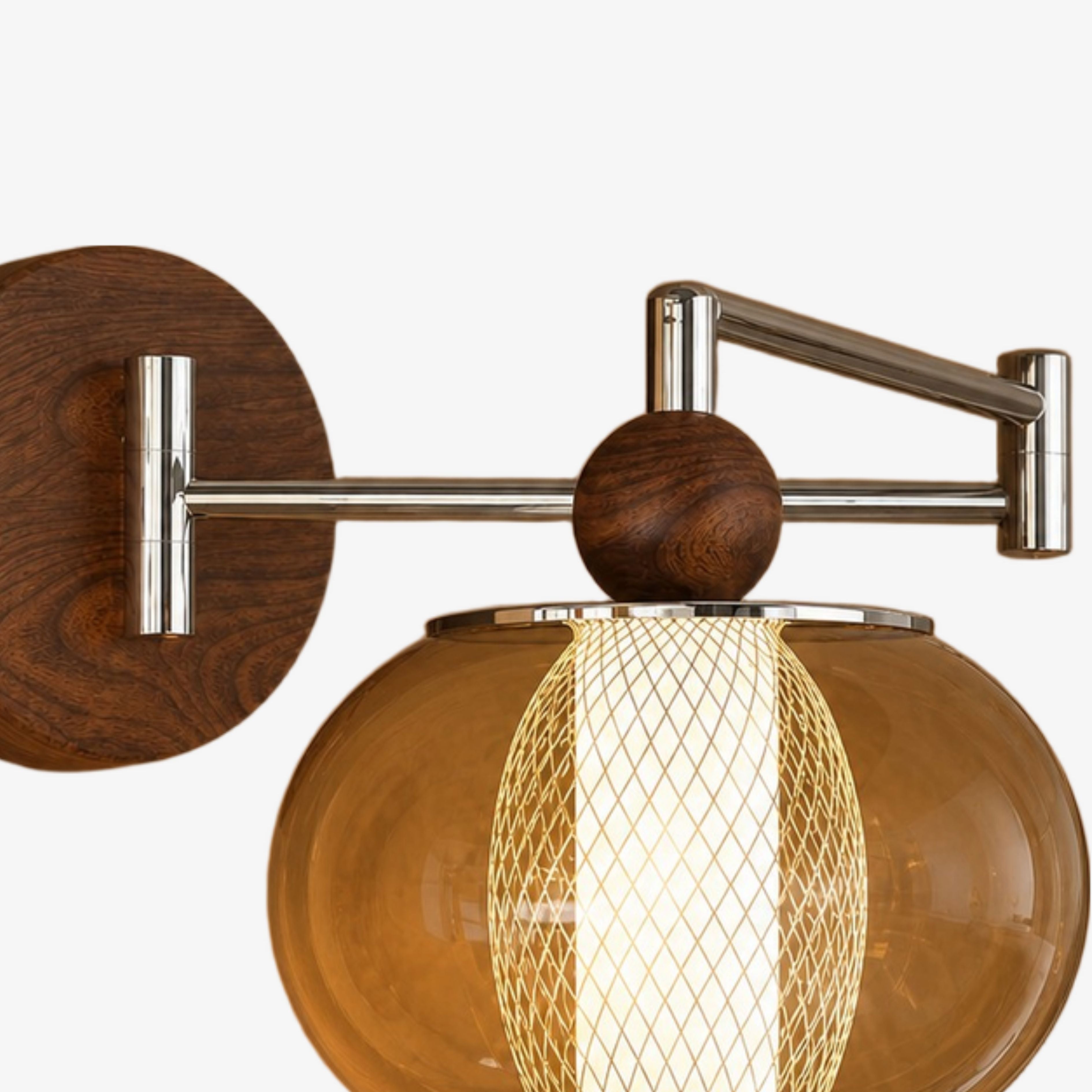 Walnut joints and illuminated mesh core detail