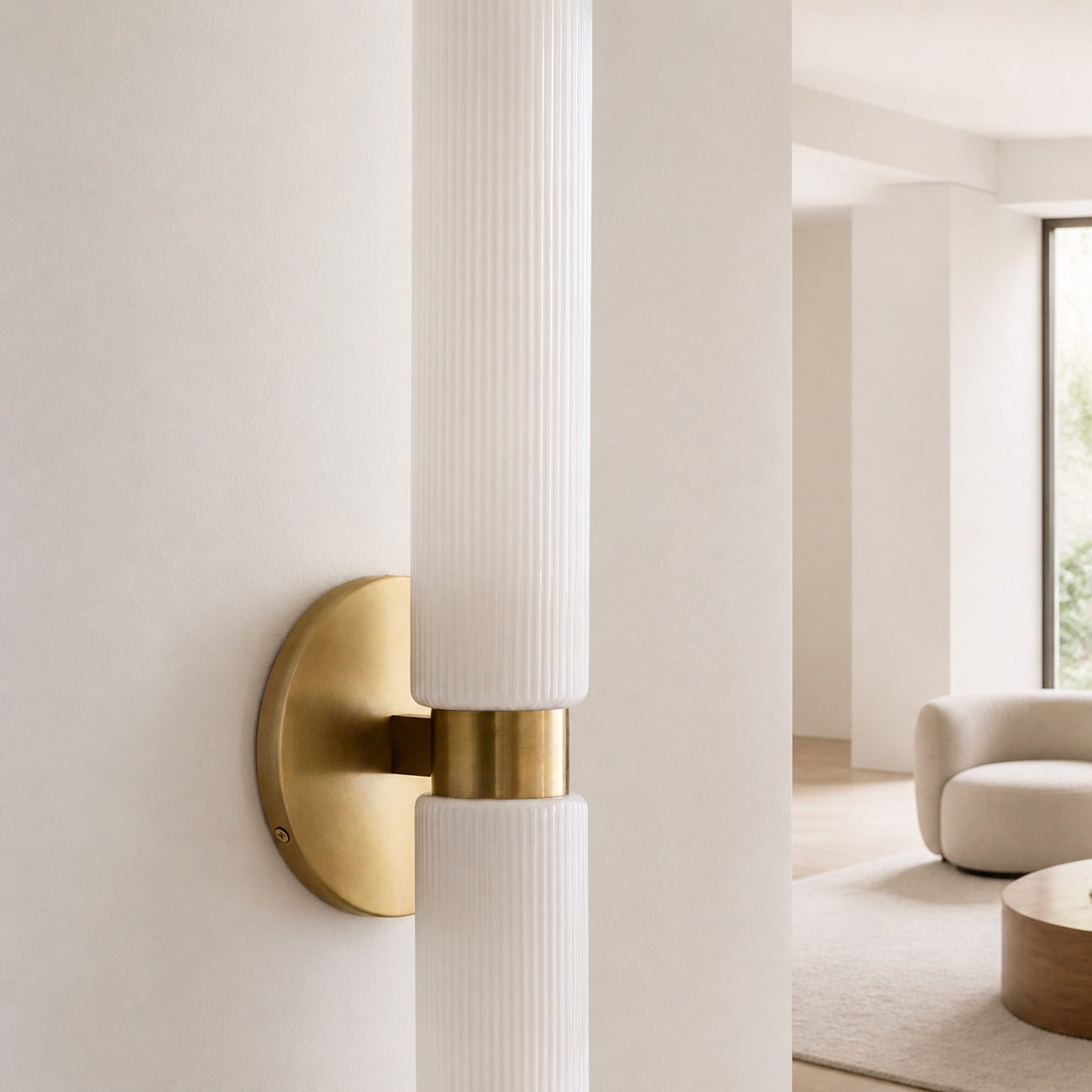 Rivora Fluted Glass Double Short Sconce - Indoor Outdoor Wall Light Elegance