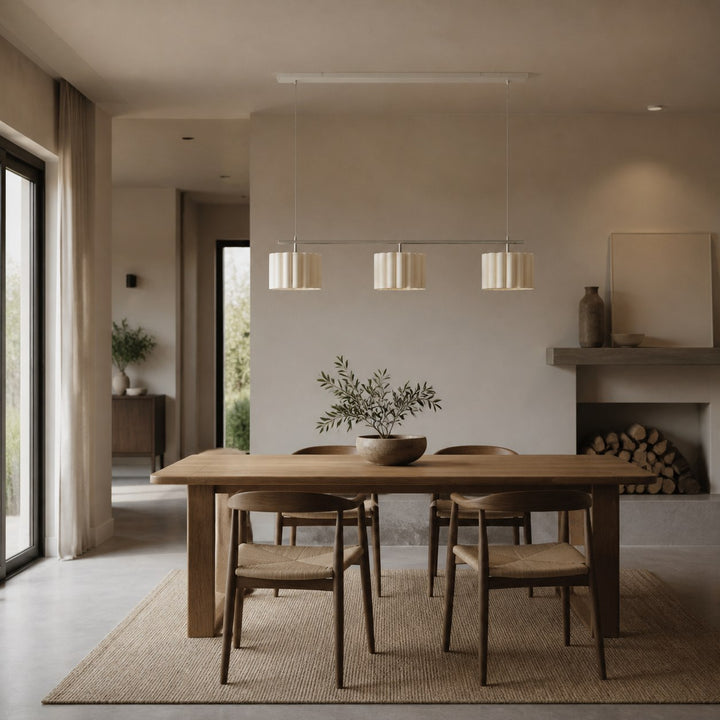 Velura Linear Pendant Light - Natural Linen Shade for Warm Ambiance