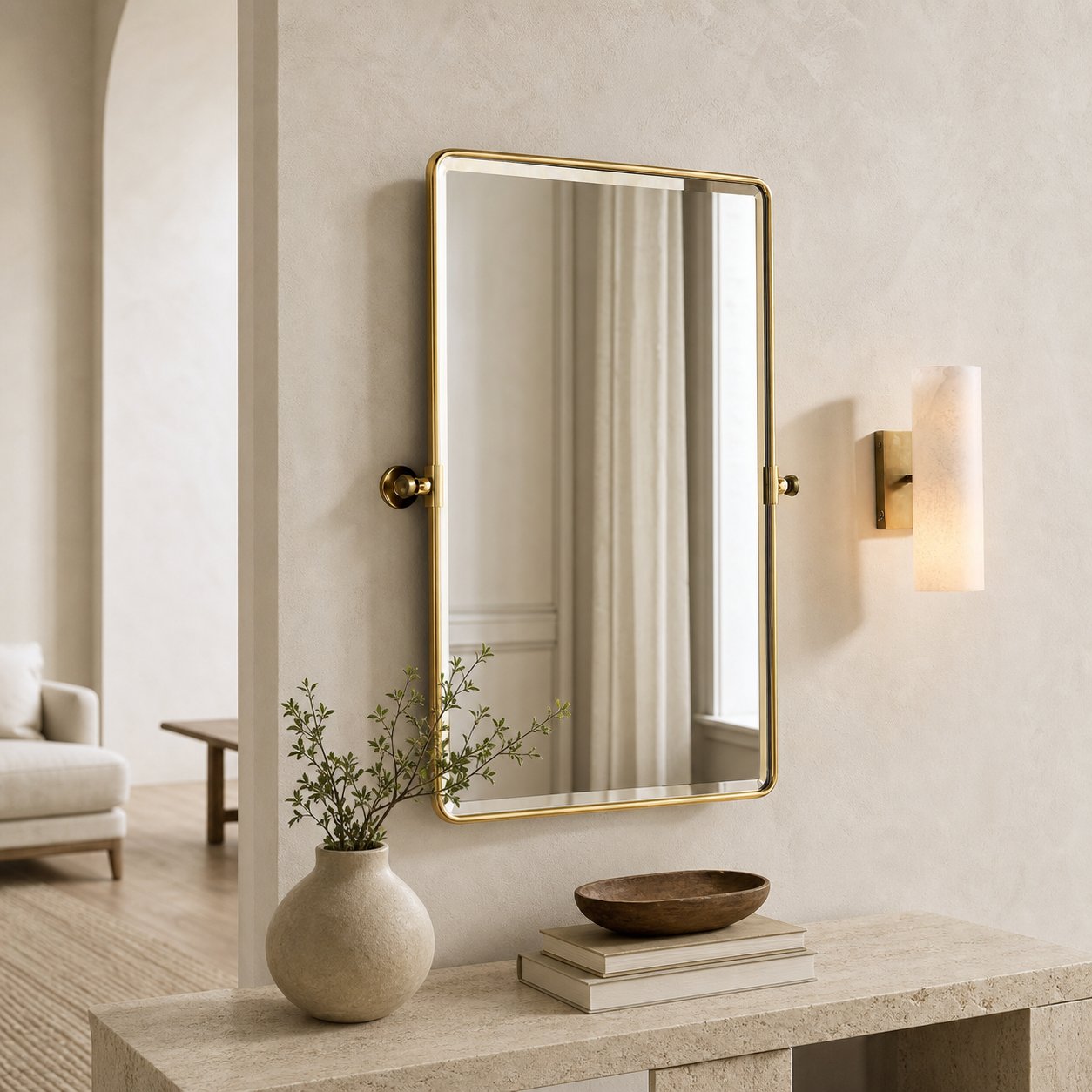Wolvina Natural Marble Tube Sconce with Sleek Metal Details