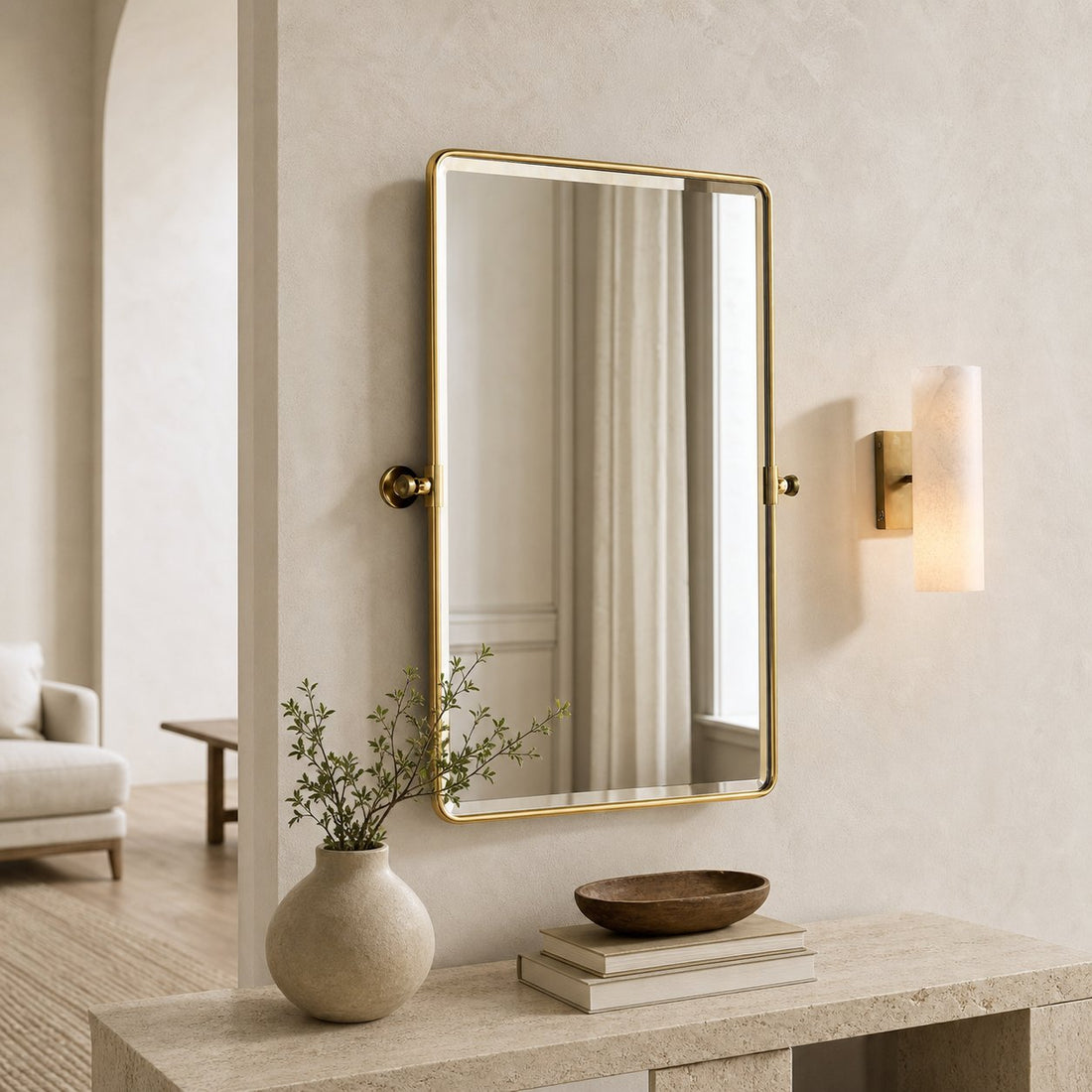 Wolvina Natural Marble Tube Sconce with Sleek Metal Details