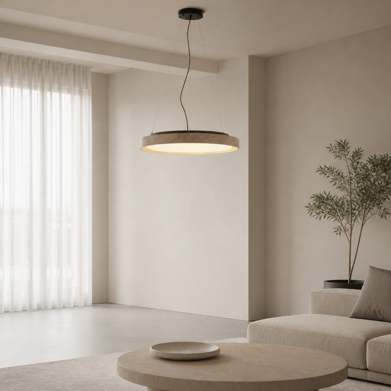 Miravelle Minimalist Pendant Lamp with Natural Stone Shade for Dining Room
