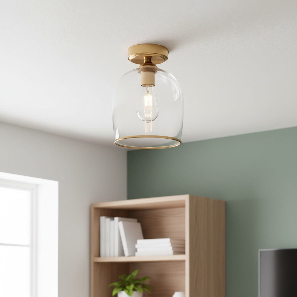 Brazara Dome Ceiling Light - Industrial Ribbed and Clear Glass for Living Room