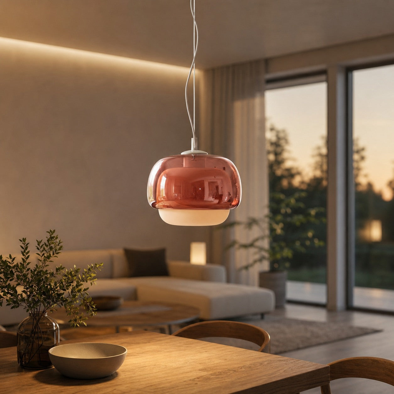 Clinco Modern Mushroom Pendant Light - Colored Glass Hanging Light