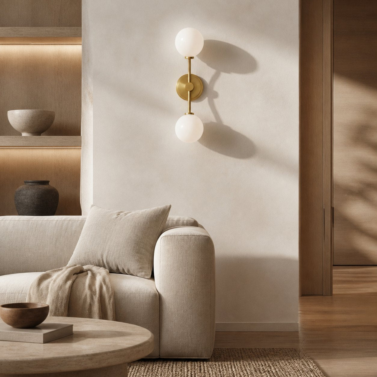 Arden Glass 2 Light Iron Wall Sconce - Modern Curved Design for Bathroom or Hallway