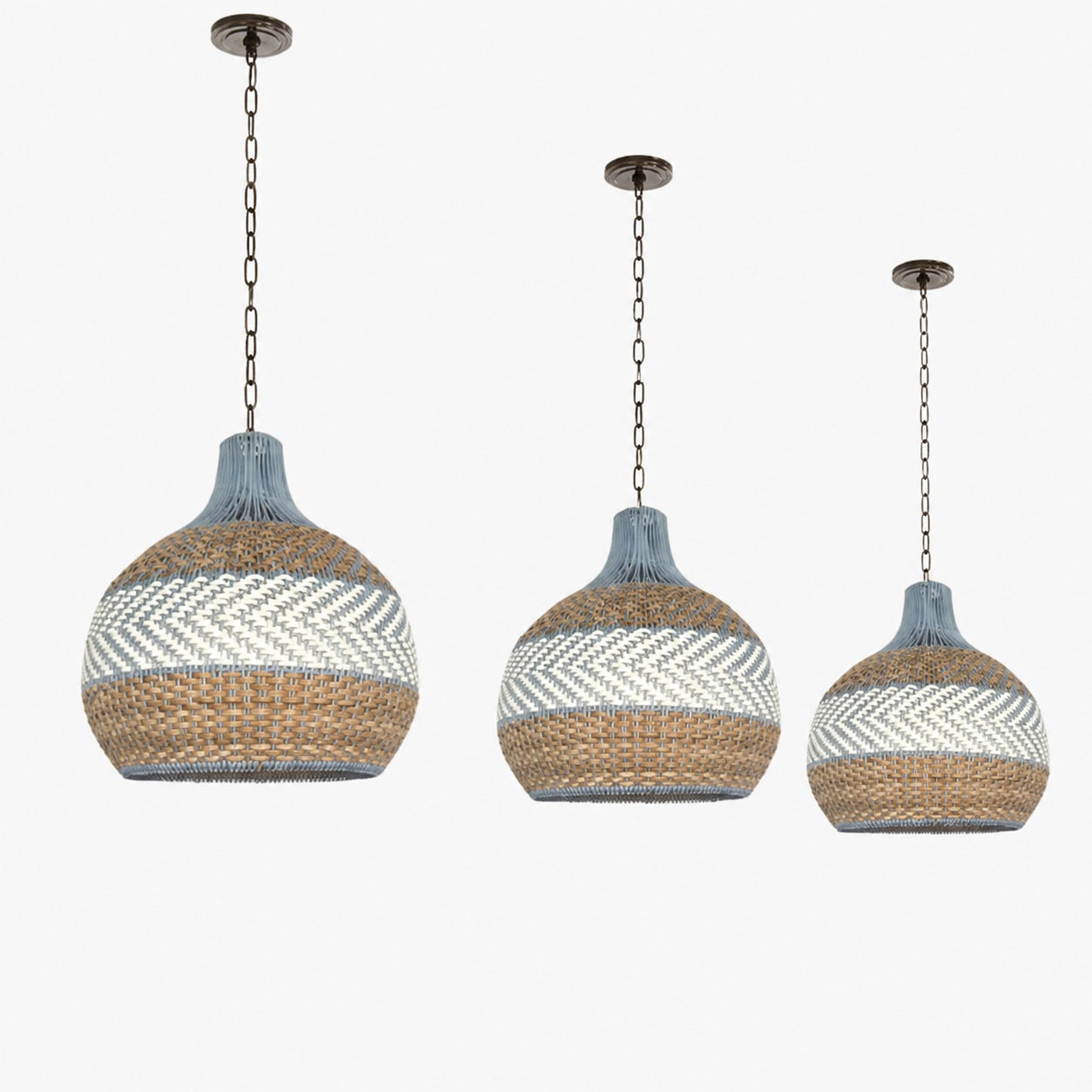 Handwoven Blue Rattan Pendant Light
