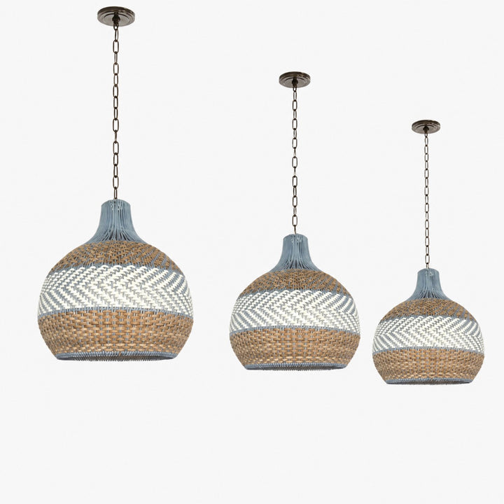 Handwoven Blue Rattan Pendant Light