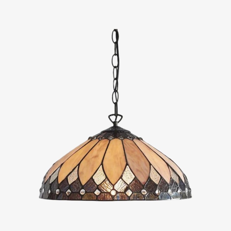 TF Brooklyn Pendant Light – Pendant Light with Geometric Stained Glass Art Deco Style for Dining Rooms