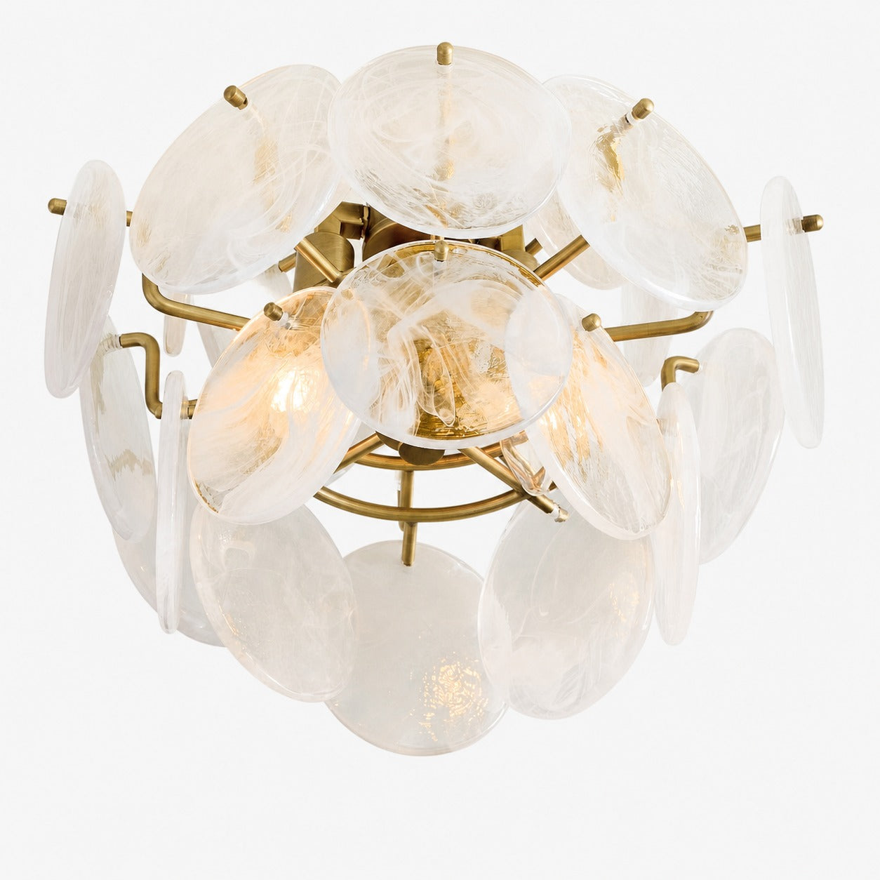 Sevra Cascading Glass Disc Round Flush Mount - Vintage Brass Ceiling Light