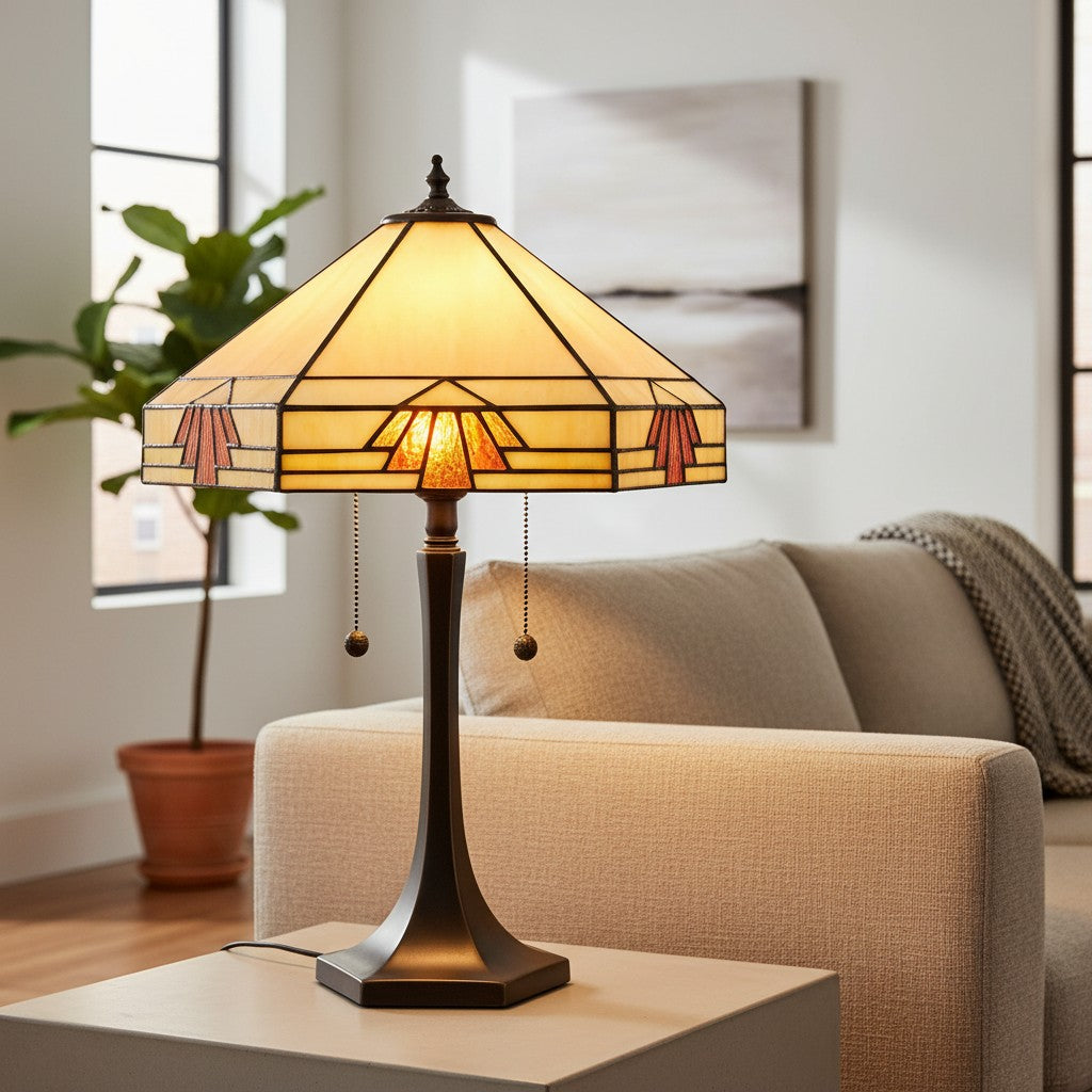 TF Nevada Geometric Stained Glass Table Light – Table Lamp for Living Rooms and Bedrooms