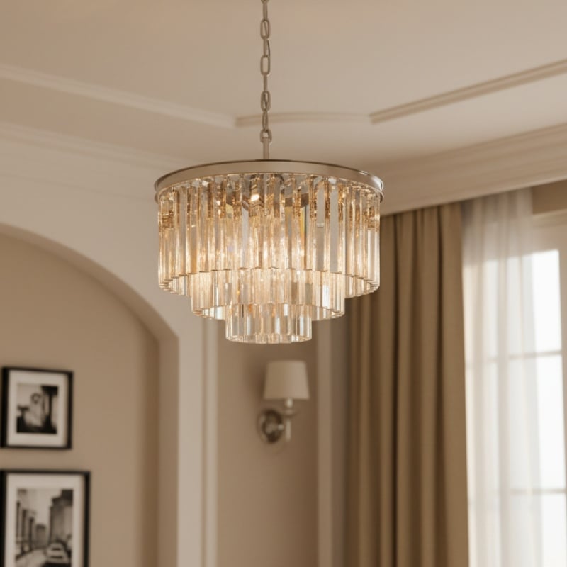 Aurevon Crystal Prism Metal Frame Modern Ceiling Chandelier for Home and Hotel