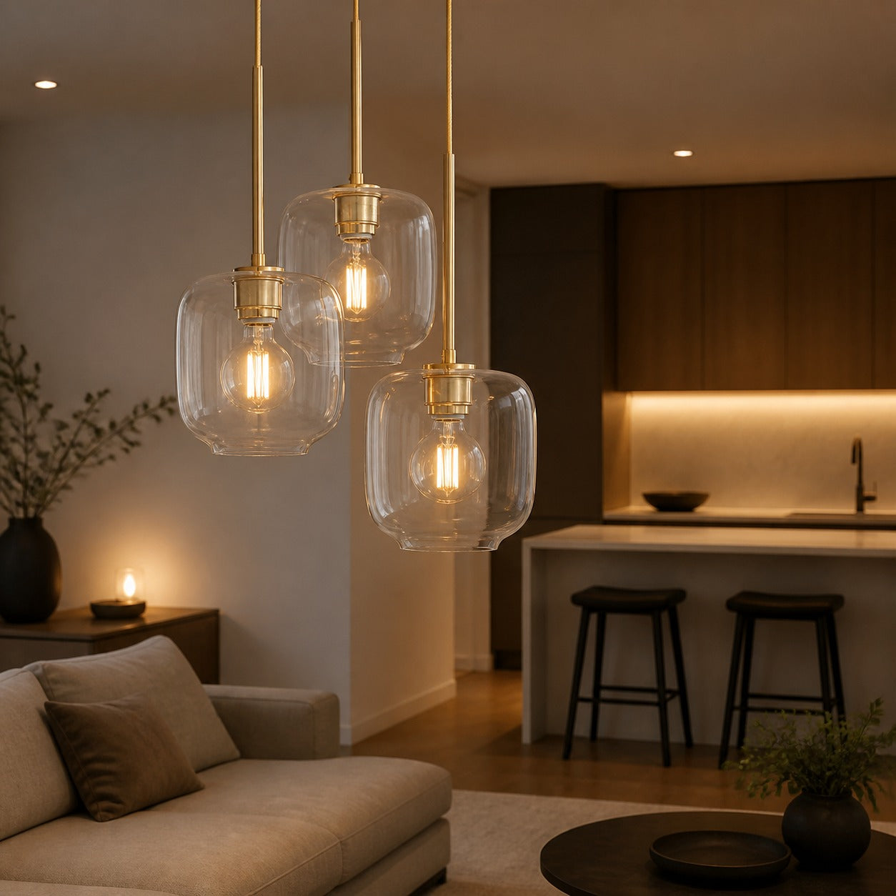Lumivelle Pebble Glass Chandelier - 3-Light Modern Pendant Style
