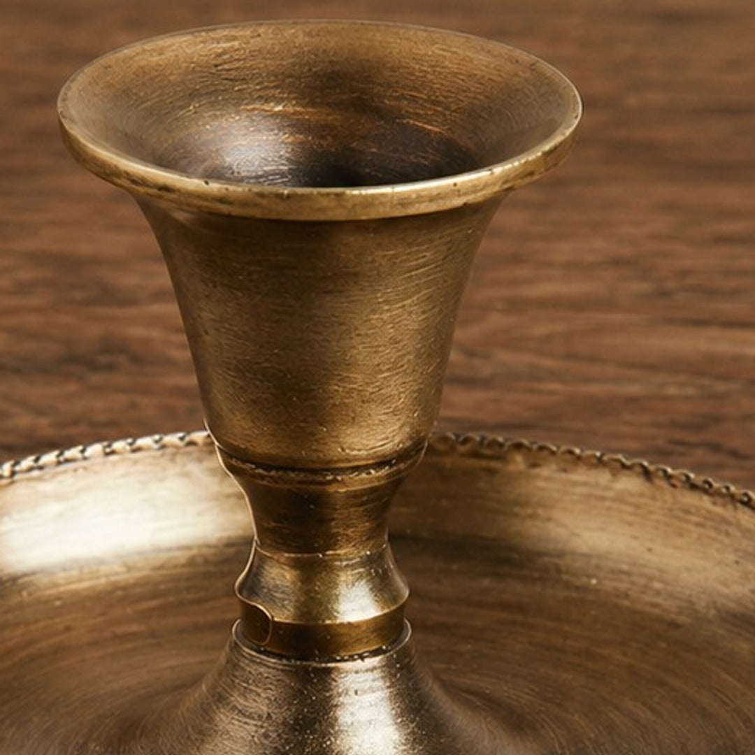 Aura candlestick brushed copper texture close-up