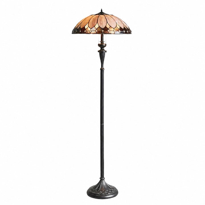 TF Brooklyn Geometric Art Deco Tiffany Floor Lamp –  Stained Glass Shade and Satin Black Base for Living Room