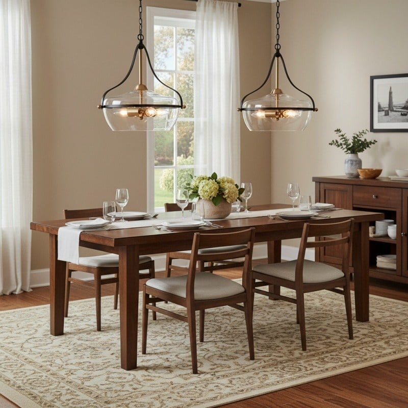 Lirra Glass Pendant Light – Mid‑Century Modern Metal Frame for Kitchen and Living Room