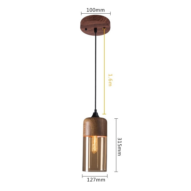 Wood Color Glass LED Pendant Lamp