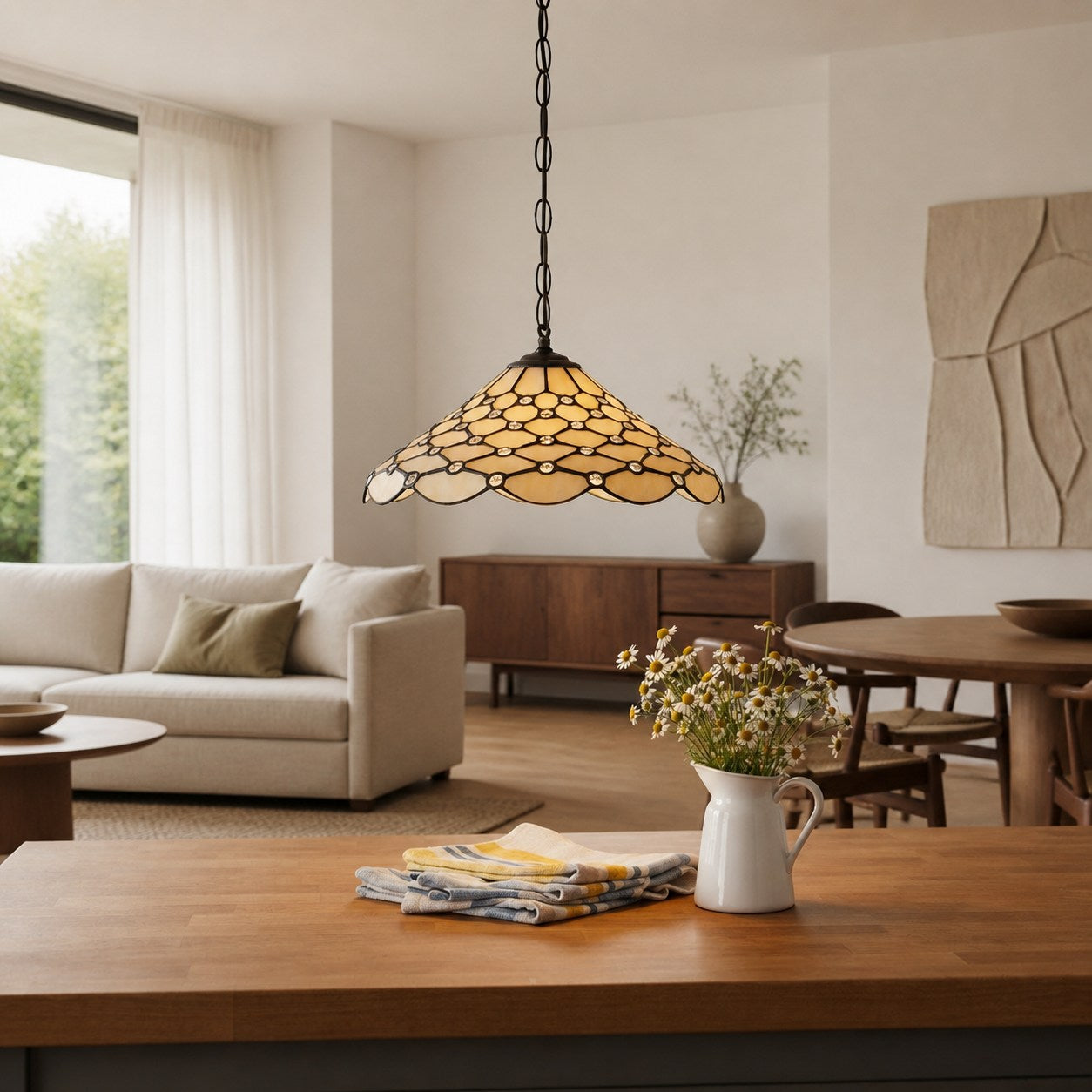 TF Pearl Pendant Light – With A Glass Shade and Adjustable Length for Dining and Kitchens