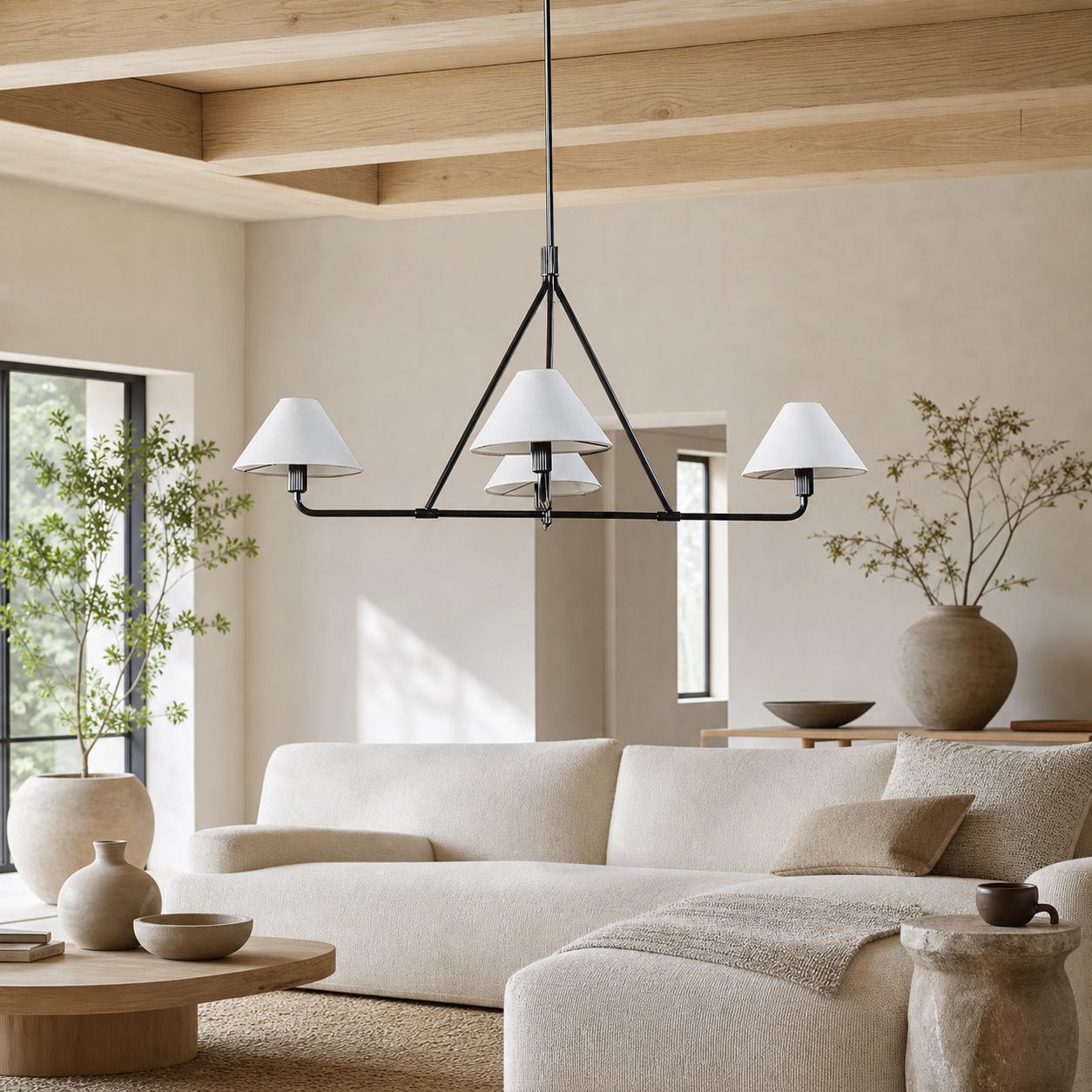 Diora Pendant Light -  Modern Metal Fixture with Linen Shades